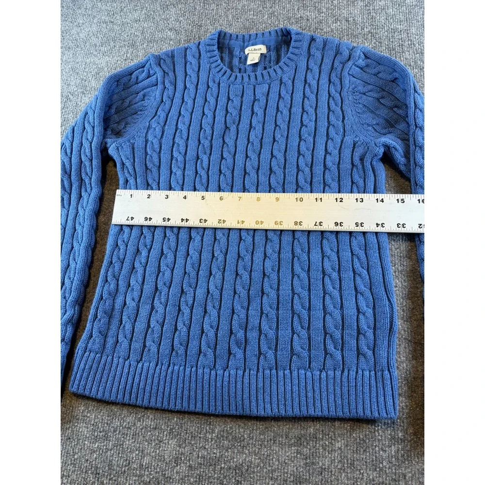 LL Bean Womens Blue Cable Knit Crewneck Sweater Size Small Regular Cotton